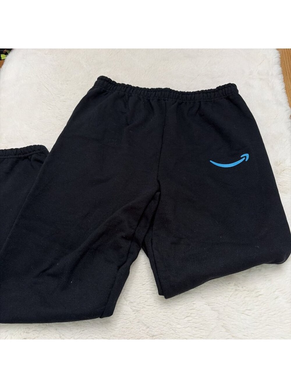 Men’s M Black A mazon Jogger Sweat Pants Black Elastic Waist Logo